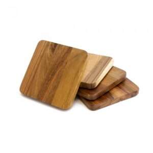 SET X4 POSAVASOS CUADRADOS DE ACACIA 10 CM
