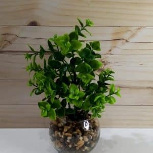 MACETA DE VIDRIO CON PLANTA ARTIFICIAL