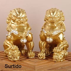 PERRO FU DORADO RESINA 11X16 CM