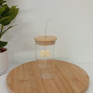 VASO VIDRIO С/TAPA BAMBU Y SORBETE MOÑO