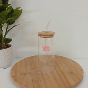 VASO VIDRIO T/BAMBU C/SORBETE MOÑO PINK