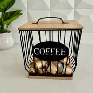 PORTA CAPSULAS P/CAFE METAL C/TAPA BAMBU