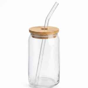 VASO VIDRIO CON SORBETE TAPA BAMBU 350 ML.