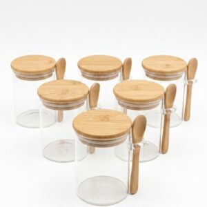 FRASCO VIDRIO ESPECIERO CUCHARA BAMBU X 6