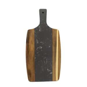 TABLA MALAGA DE MARMOL NEGRO Y ACACIA CON MANGO 20 X 42 CM